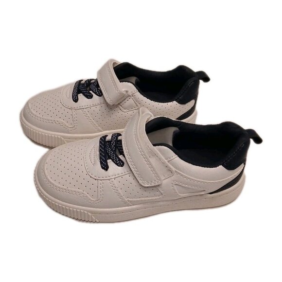 Toddler‎ Boys White Sneakers with Black Detail Lace-Up Hook Loop Closure - Picture 5 of 8